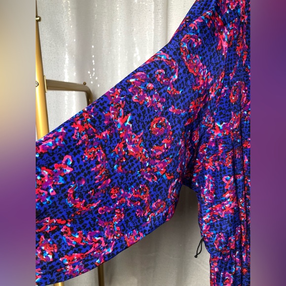 Vintage 80s Petites by Willi Blue and Red Abstract Patterned Maxi Dress - Picture 6 of 8